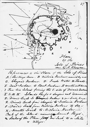 Sketch of the Isle of Pines in 1841 by the hand of Captain Andrew Cheyne, Tangwick